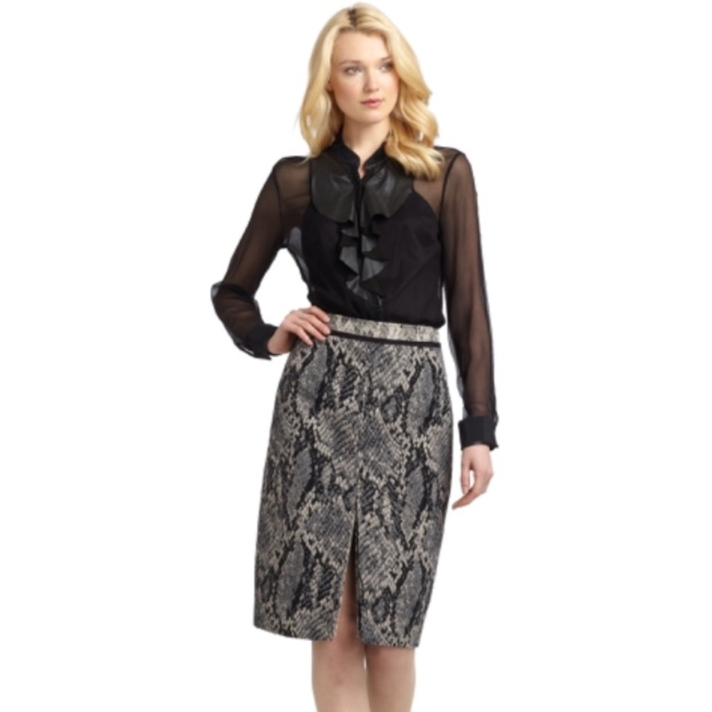 Elie Tahari Julie Snake Print Slit Hem Pencil Skirt